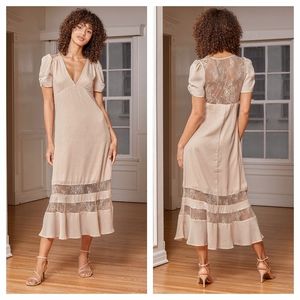 Lulus Precious Moments Sheer Lace Back Panel Short Sleeve Midi Dress XL Pink